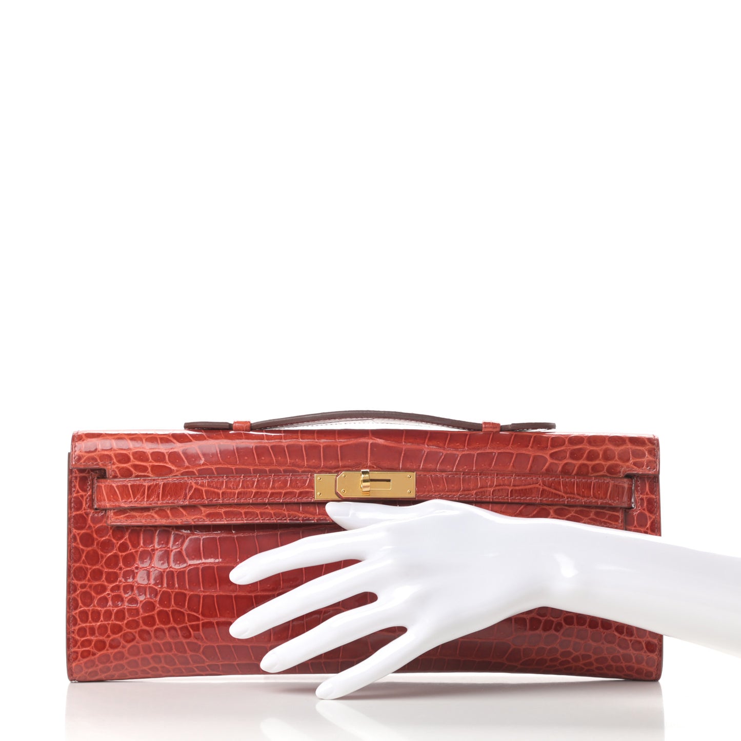 Shiny Porosus Crocodile Kelly Cut Pochette Sanguine