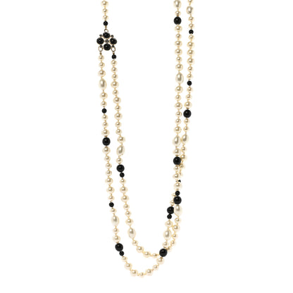 Chanel Pearl Resin Crystal CC Long Necklace Black Gold 1 of 8
