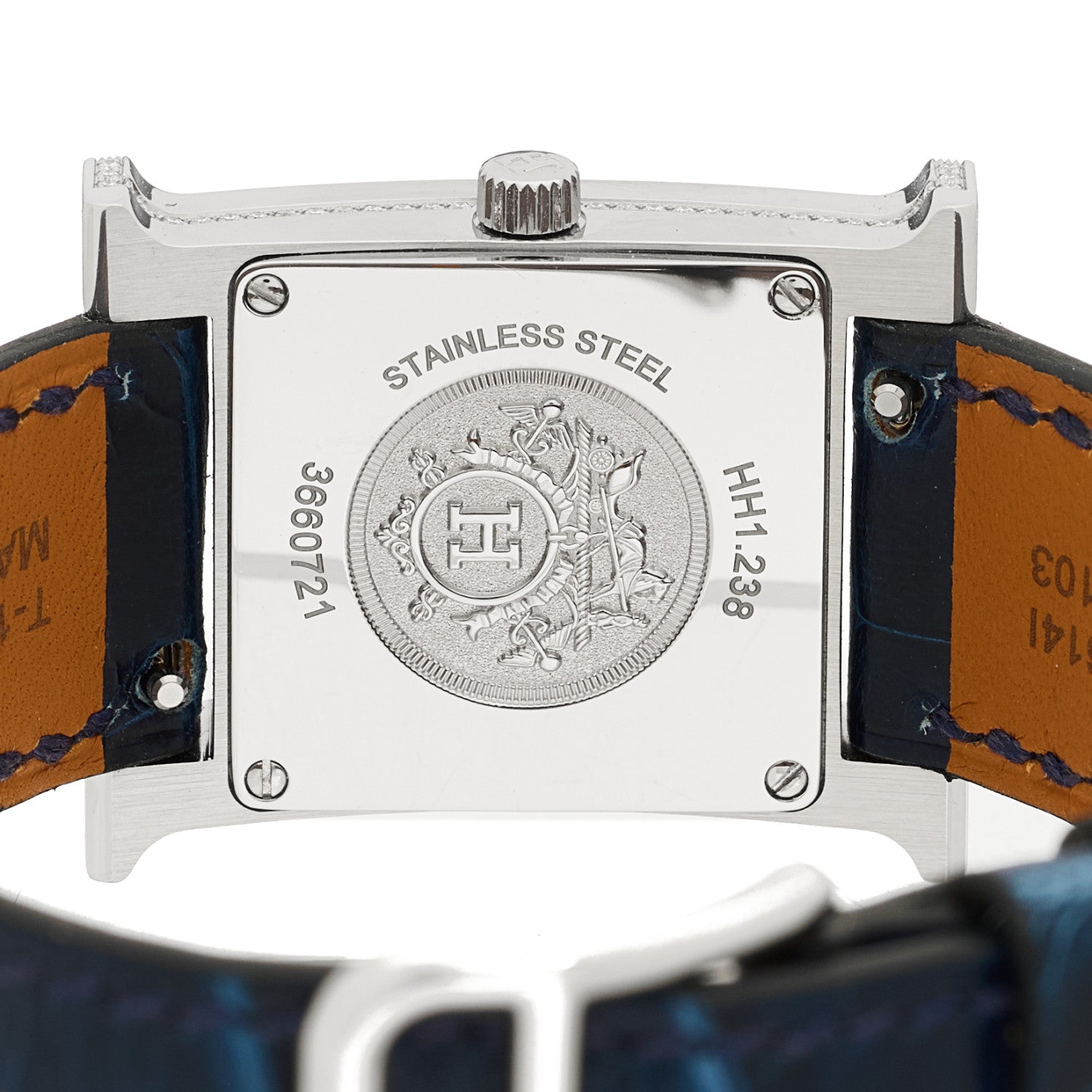 Hermes Stainless Steel Alligator Diamond Mother of Pearl 21mm Heure H Hour Quartz Watch Bleu Saphir 4 of 5