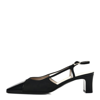 Chanel Calfskin Embossed Cap Toe CC Slingback Pumps 36 Black 1 of 9