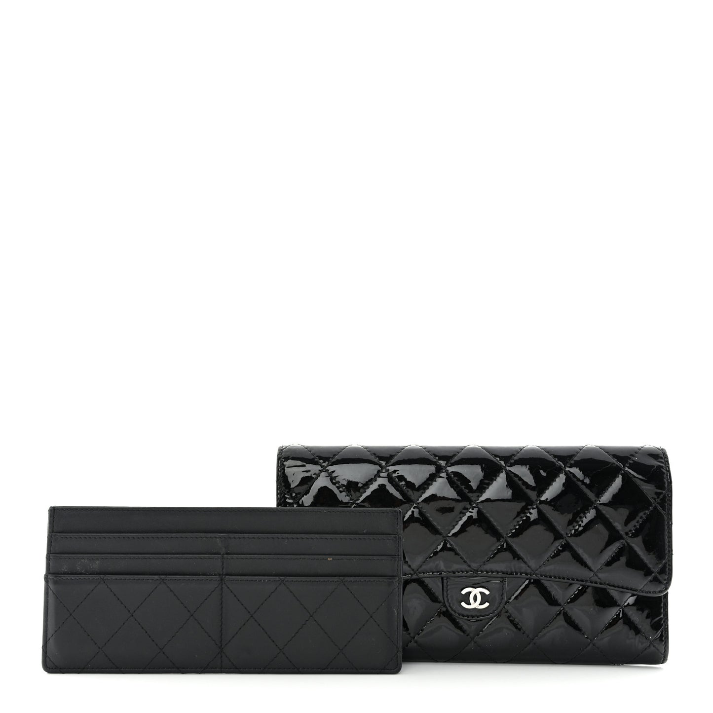 Patent Quilted Travel Wallet Black