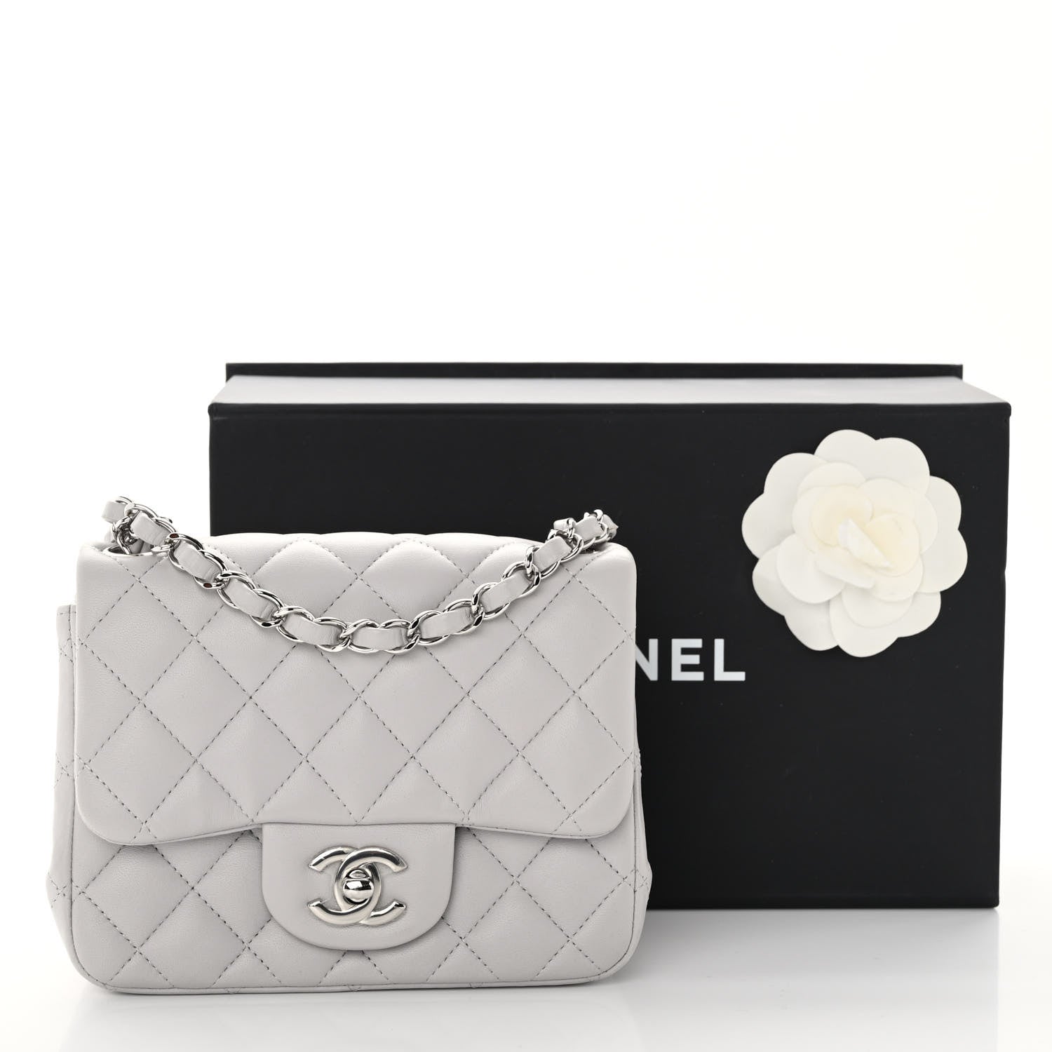 Chanel Lambskin Quilted Mini Square Flap Light Grey 10 of 10