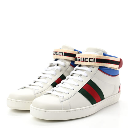 Gucci Calfskin Ayers Web Mens New Ace Stripe High Top Sneakers 8 White 3 of 8