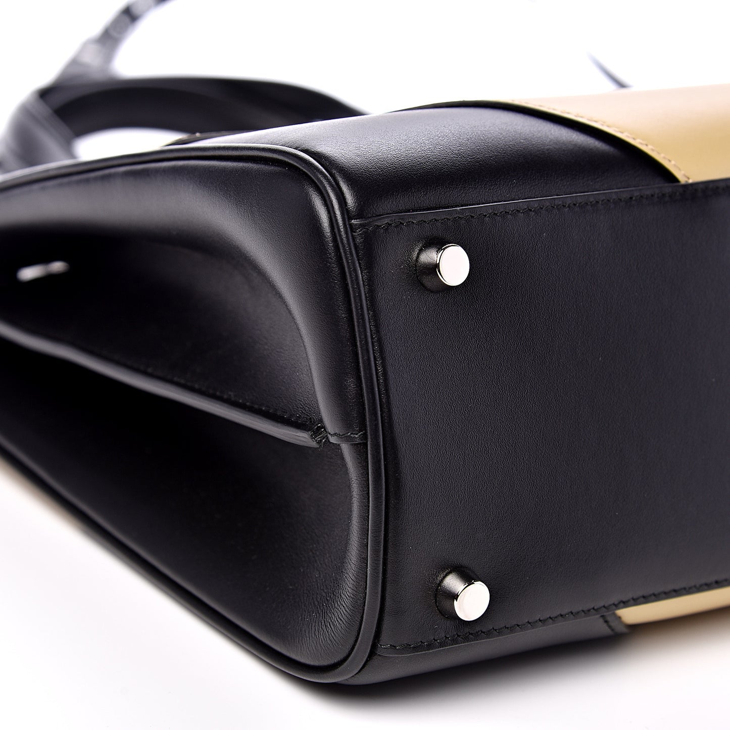 Smooth Calfskin Diagonal Striped Medium Zumi Top Handle Bag Black Beige