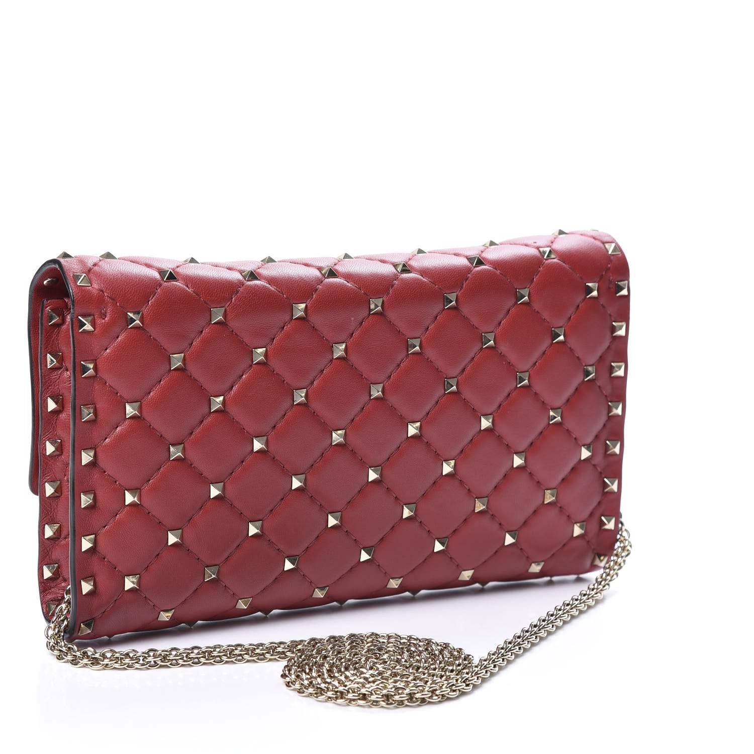 Valentino Garavani Nappa Rockstud Spike Wallet on Chain Rubino 2 of 8