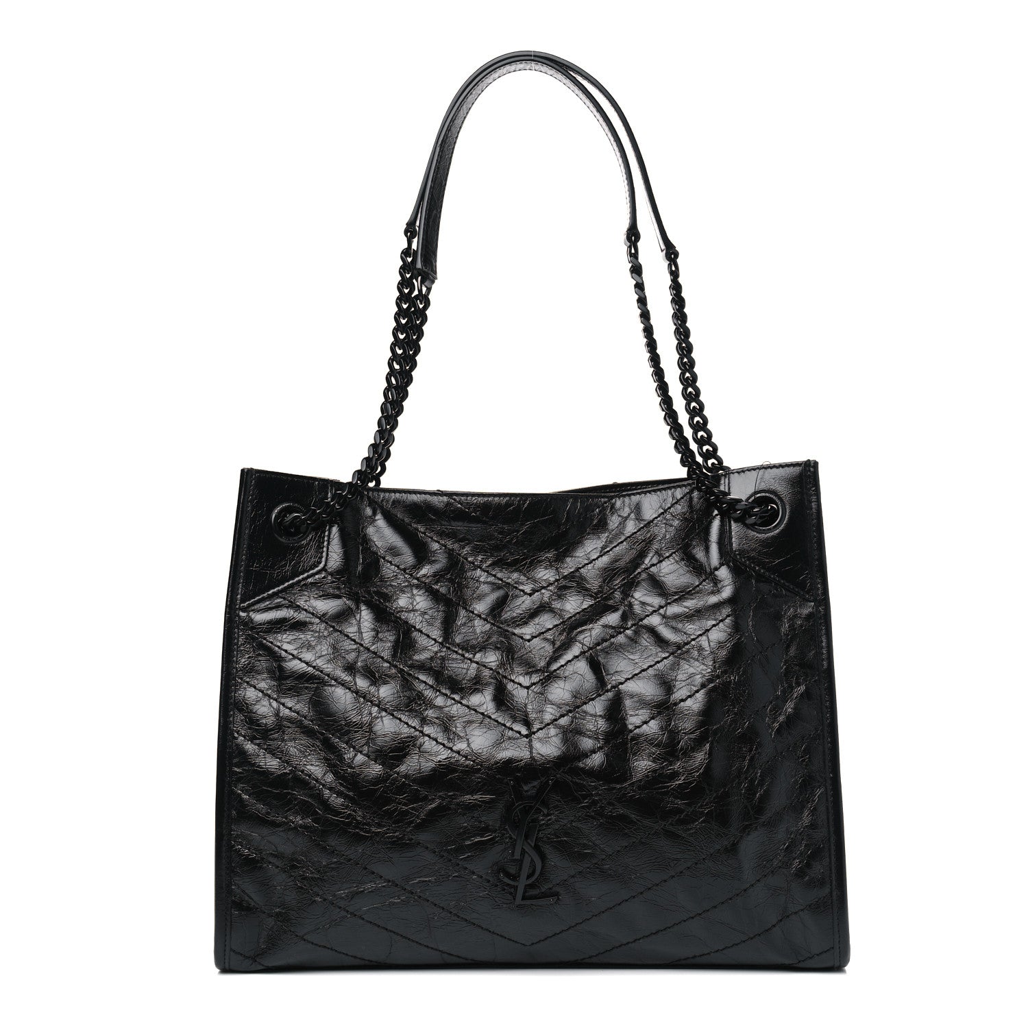 Saint Laurent Crinkled Calfskin Matelasse Monogram Medium Niki Shopper Tote Black 1 of 4