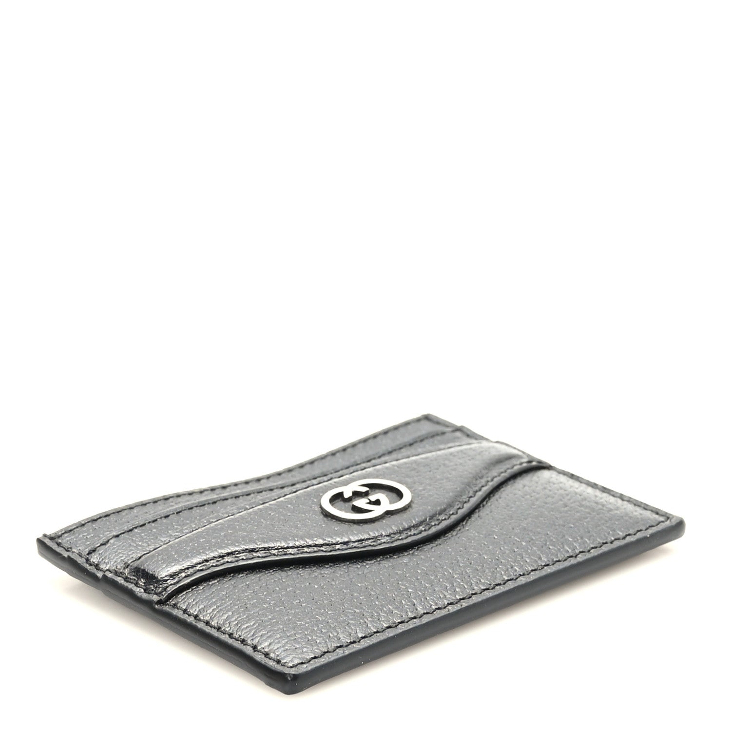 Gucci Textured Dollar Calfskin Interlocking G Card Holder Black 4 of 8
