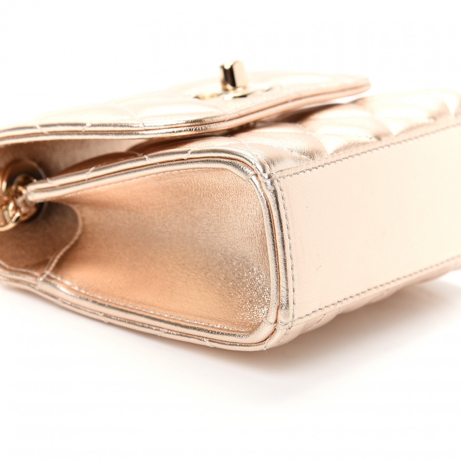 Chanel Metallic Lambskin Quilted Mini Trendy CC Clutch With Chain Gold 6 of 10