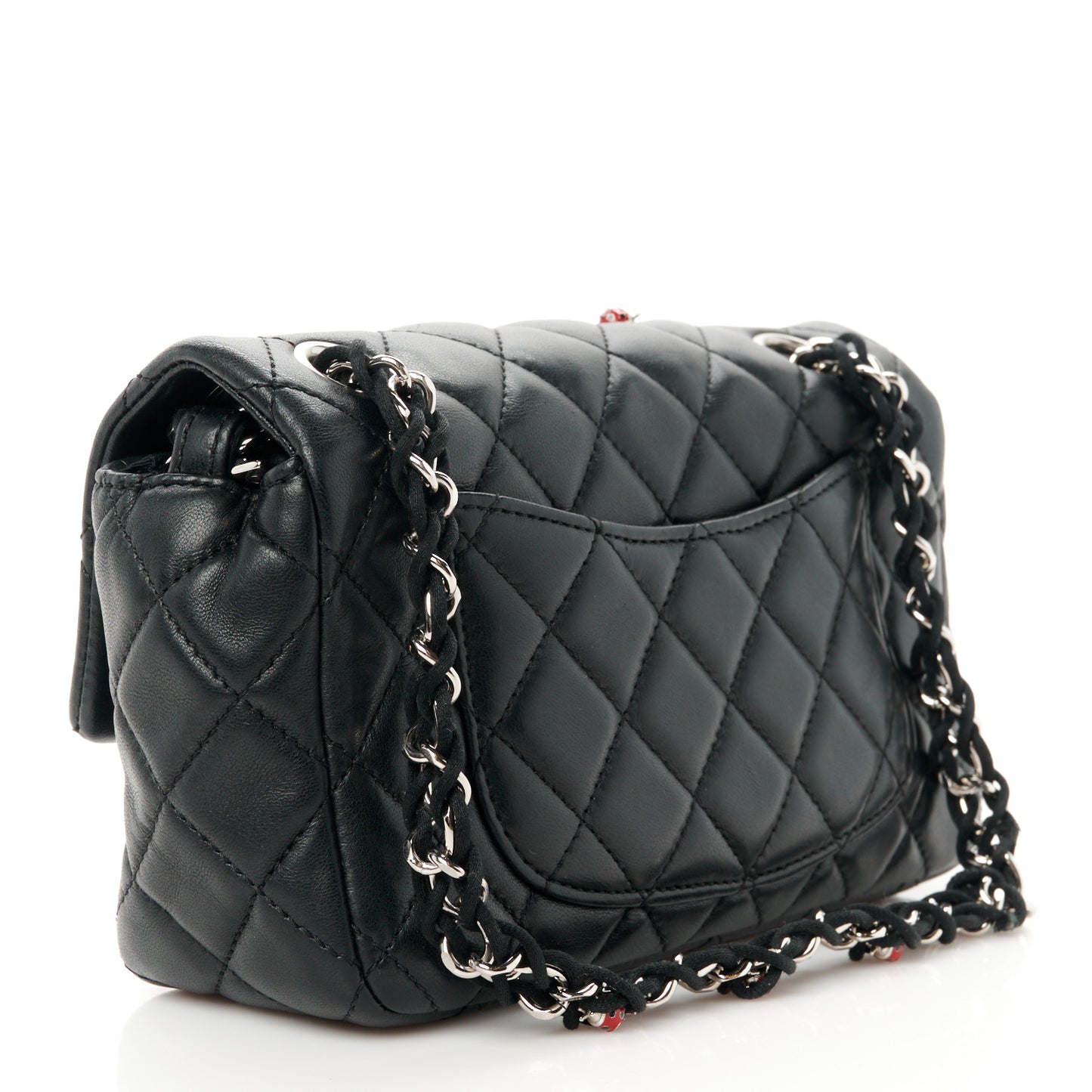 Lambskin Quilted Embellished Mini Ladybug Rectangular Flap Black