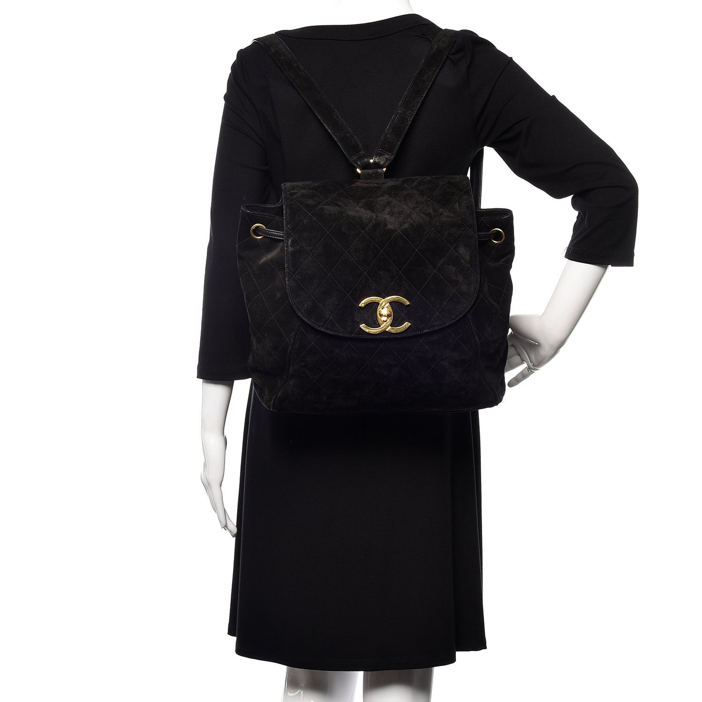 Suede Quilted Drawstring Backpack Black