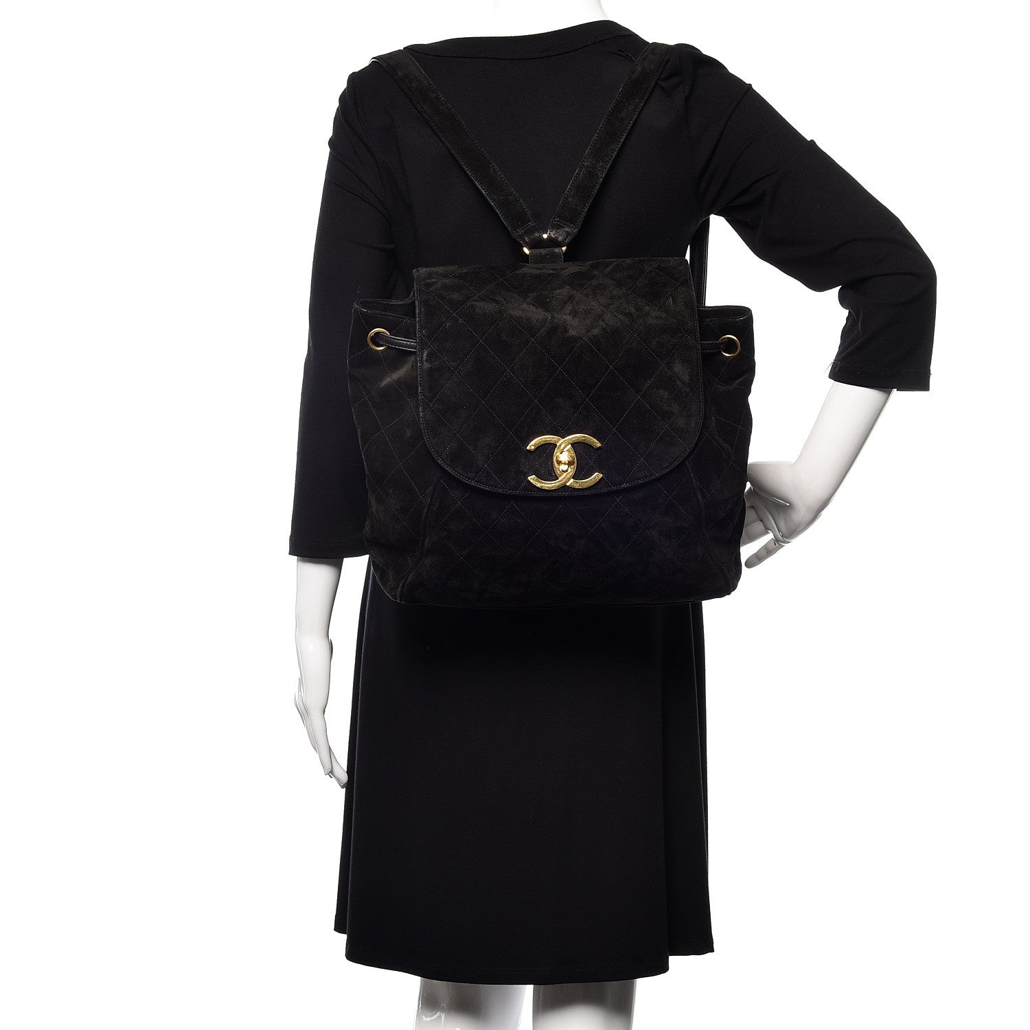 Chanel Suede Quilted Drawstring Backpack Black 2 of 10