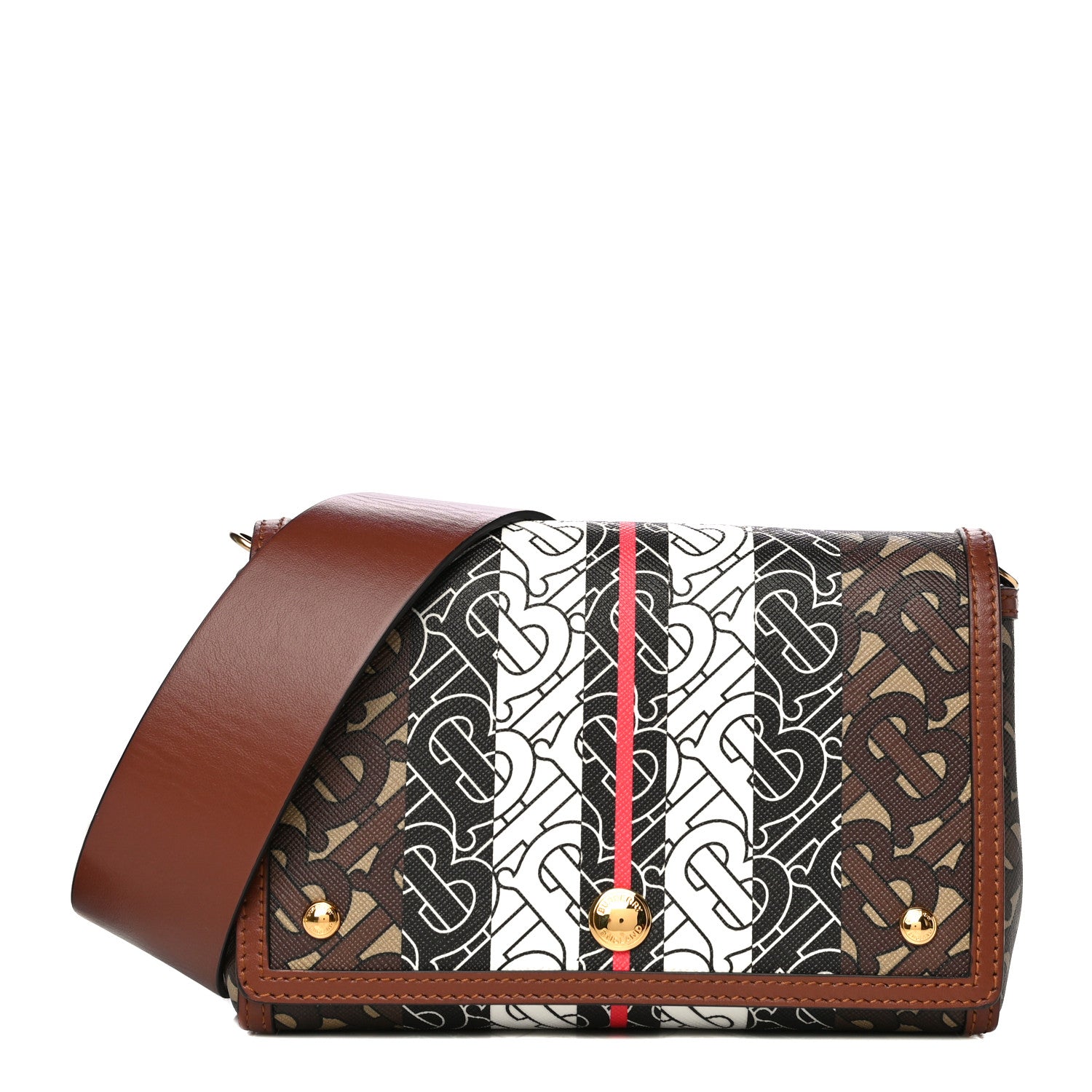 Burberry E-Canvas Monogram Stripe Hackberry Crossbody Bag Bridle Brown 1 of 15