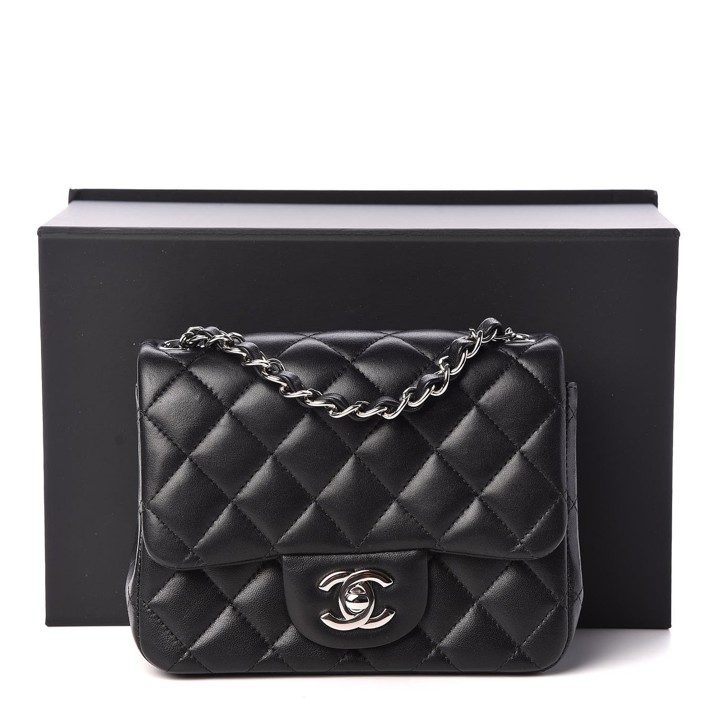 Lambskin Quilted Mini Square Flap Black