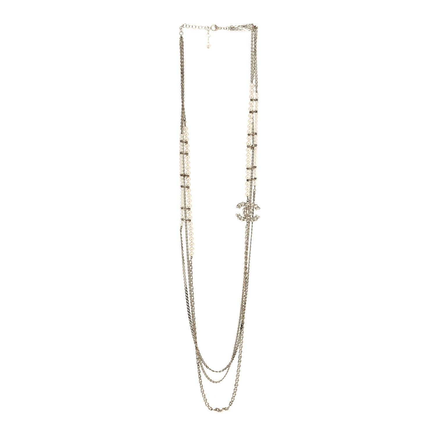 Chanel Crystal Pearl CC Long Multistrand Necklace Gold 3 of 5