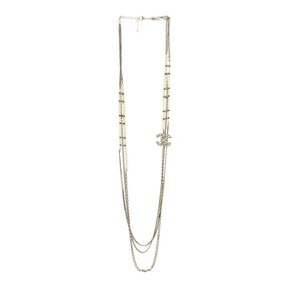 Chanel Crystal Pearl CC Long Multistrand Necklace Gold 3 of 5