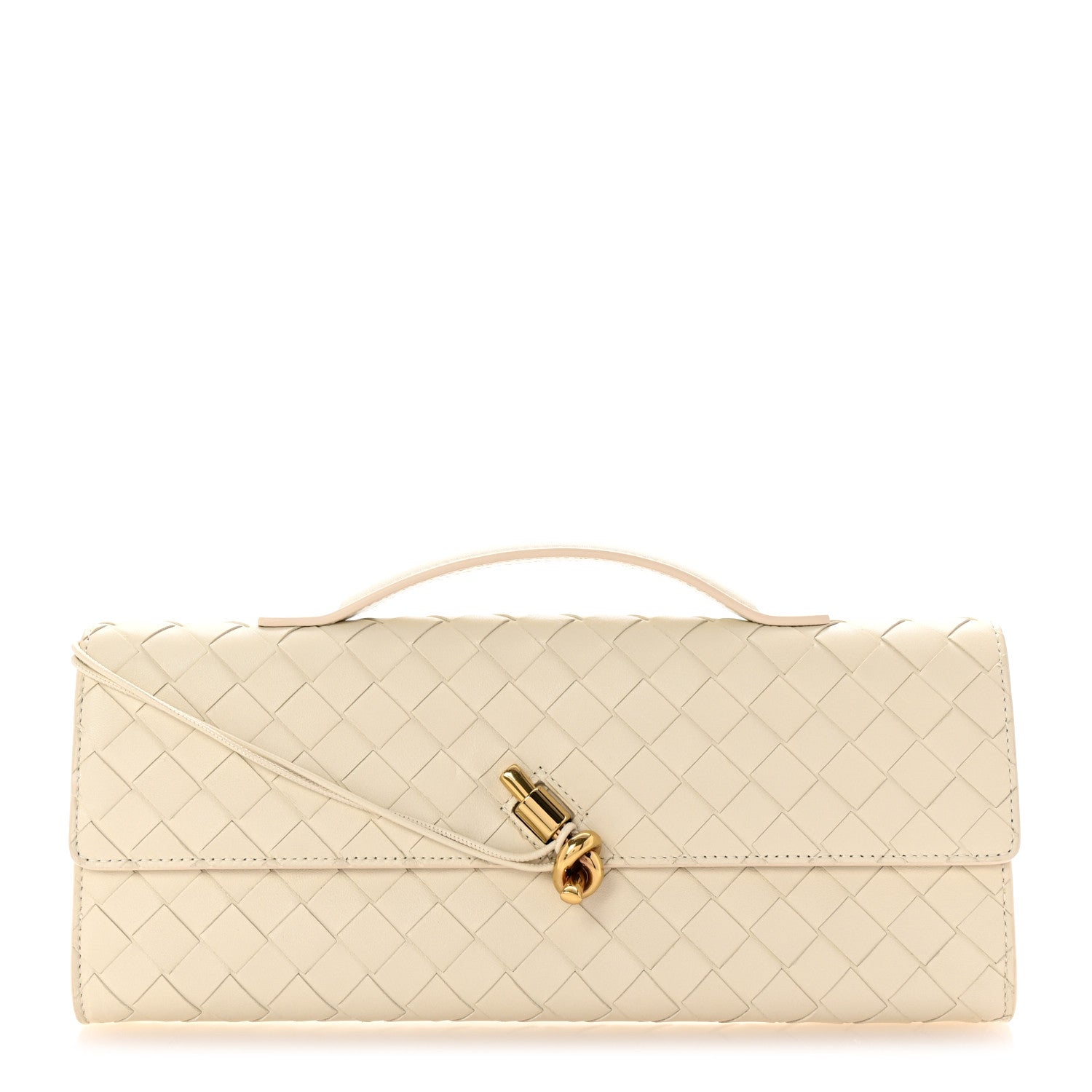 Bottega Veneta Nappa Intrecciato Long Andiamo Top Handle Clutch Sea Salt 1 of 6