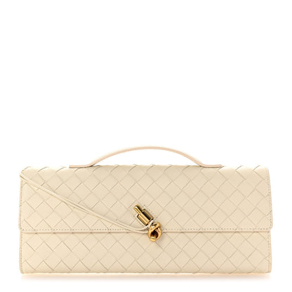 Bottega Veneta Nappa Intrecciato Long Andiamo Top Handle Clutch Sea Salt 1 of 6