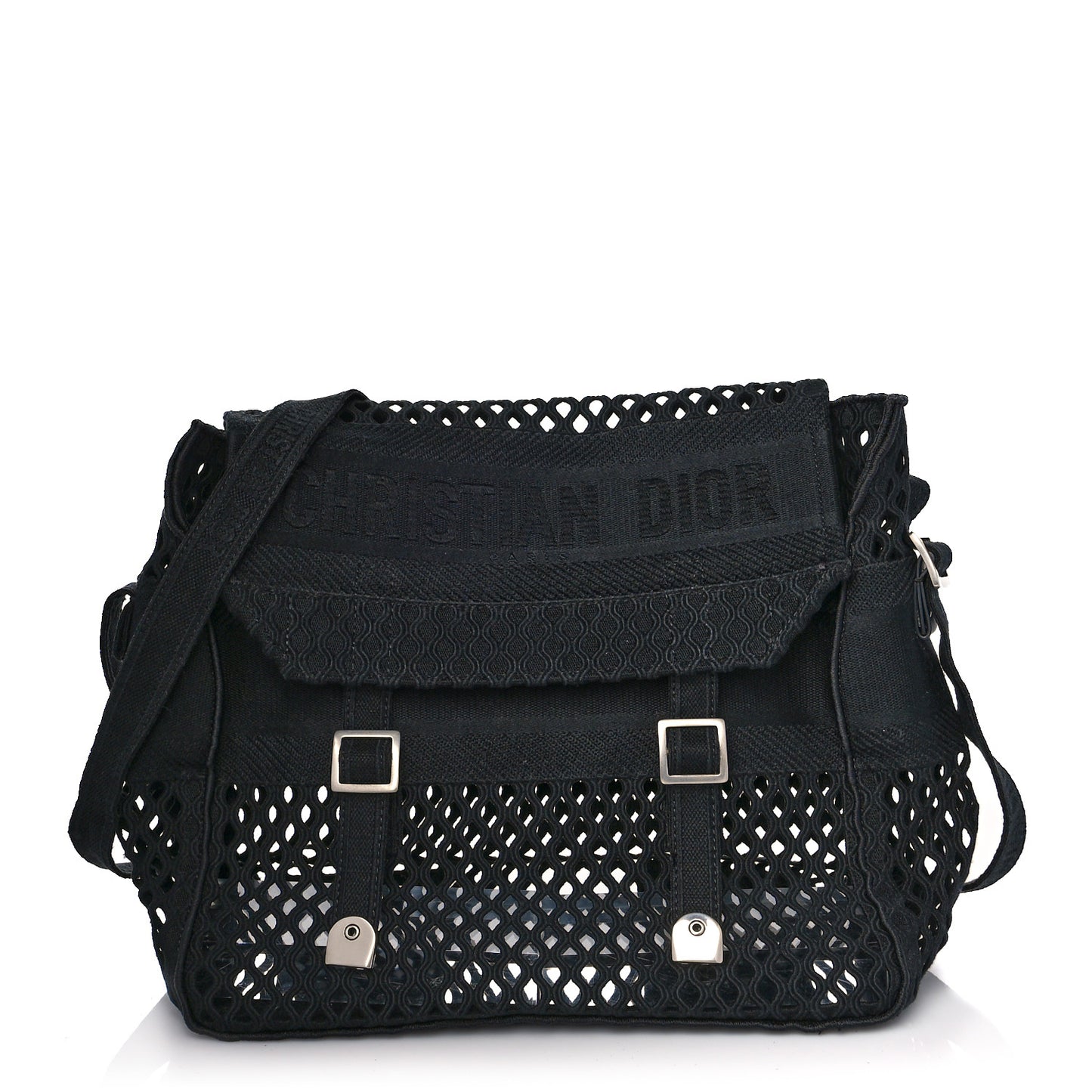 Canvas Embroidered Mesh Diorcamp Messenger Black