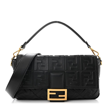 Fendi Nappa FF 1974 Embossed Large Baguette Black 1 of 9