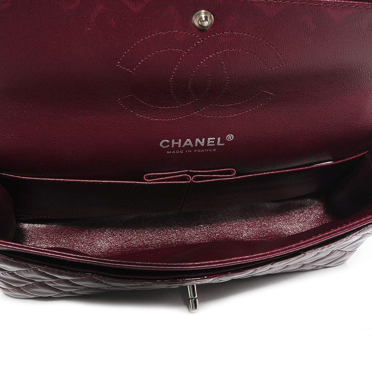 Patent Quilted Medium Double Flap Bordeaux