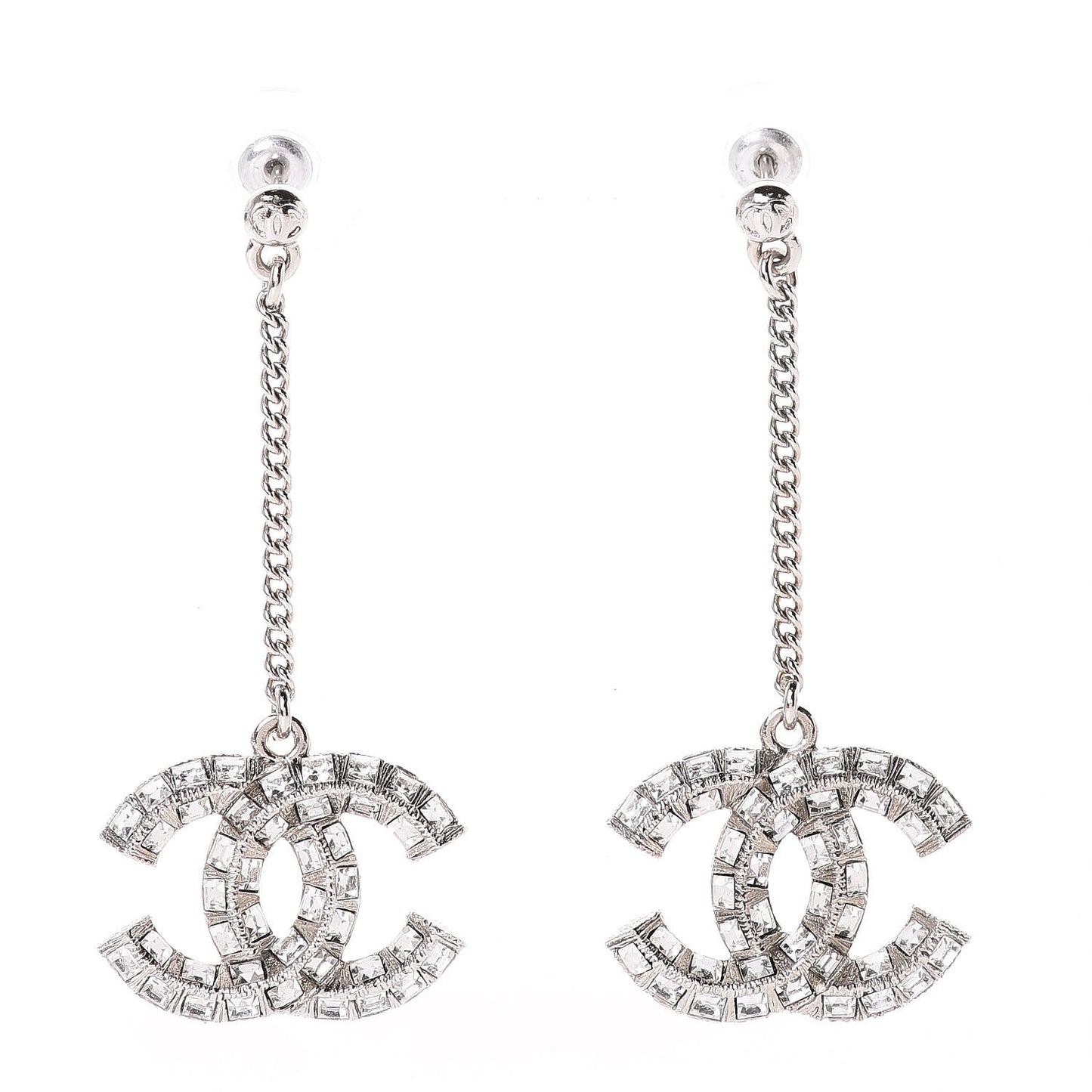 Baguette Crystal CC Drop Earrings Silver