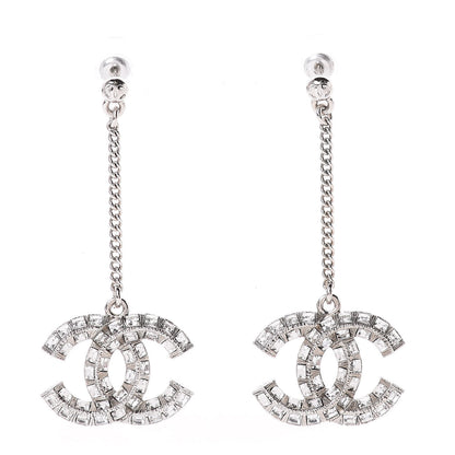 Chanel Baguette Crystal CC Drop Earrings Silver 1 of 4