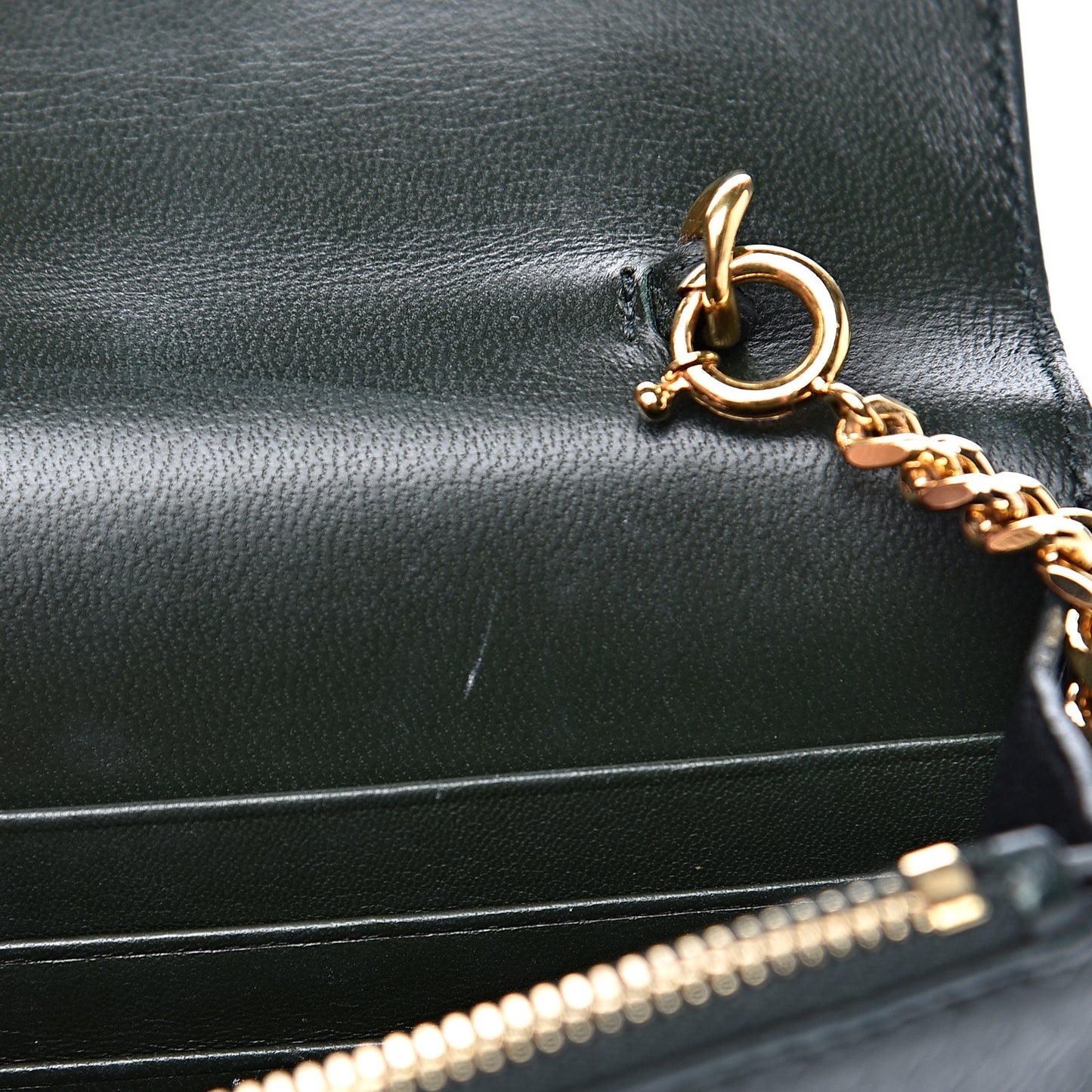 Snakeskin Monogram Envelope Chain Wallet Dark Green