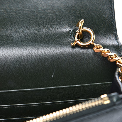 Saint Laurent Snakeskin Monogram Envelope Chain Wallet Dark Green 12 of 13