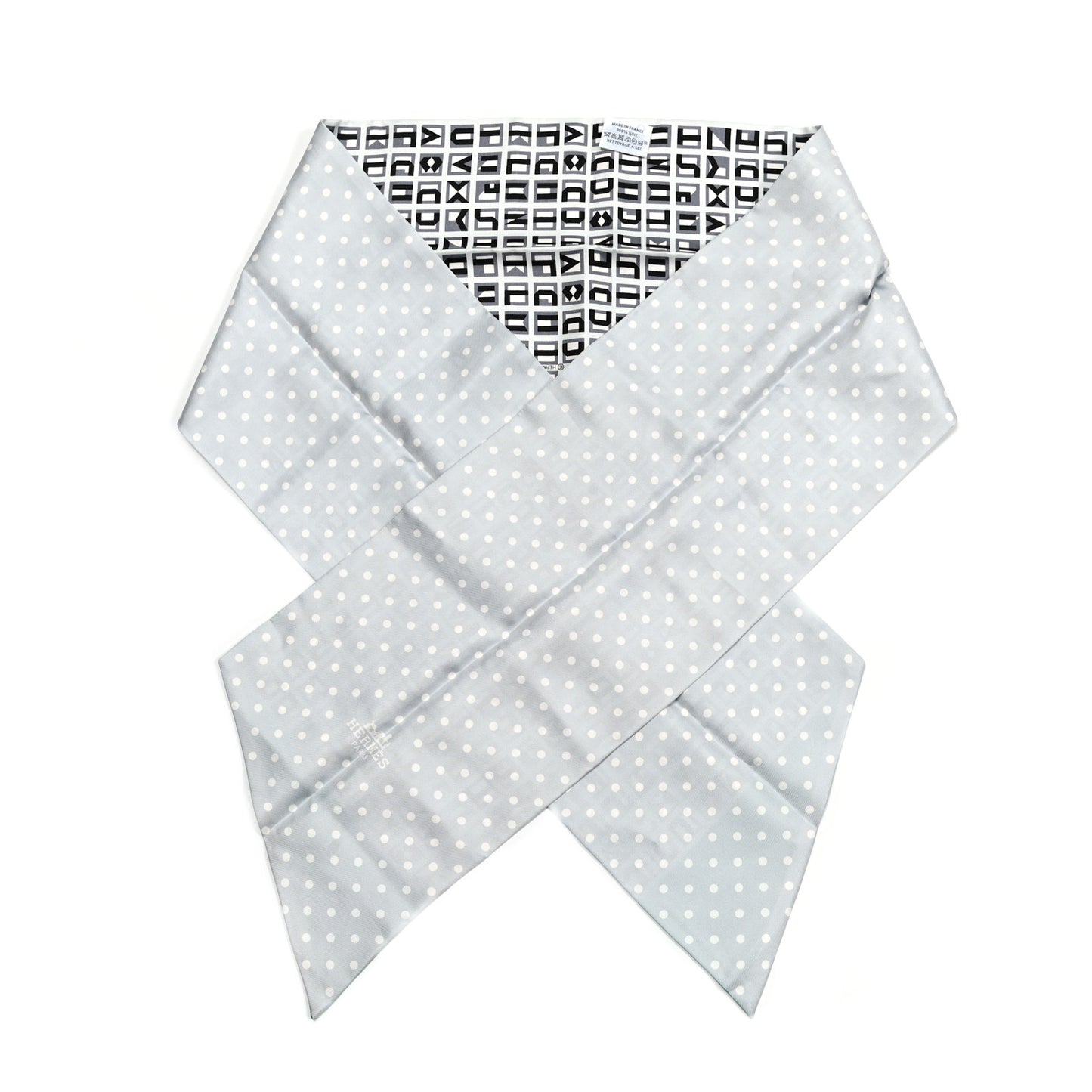 Silk Lettres Et Pois Maxi Twilly Cut Gris Black Menthol