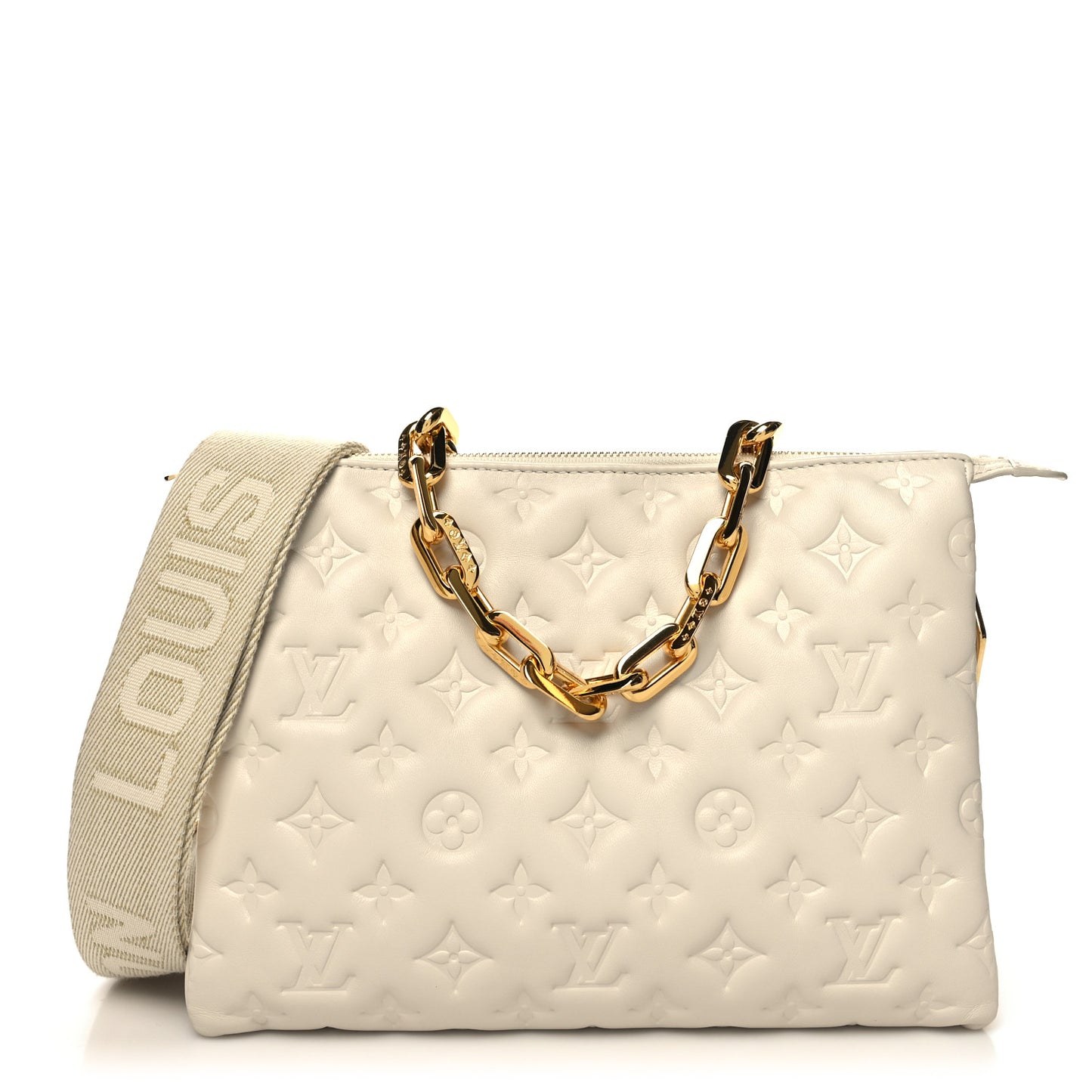 Lambskin Embossed Monogram Coussin PM Beige Cream