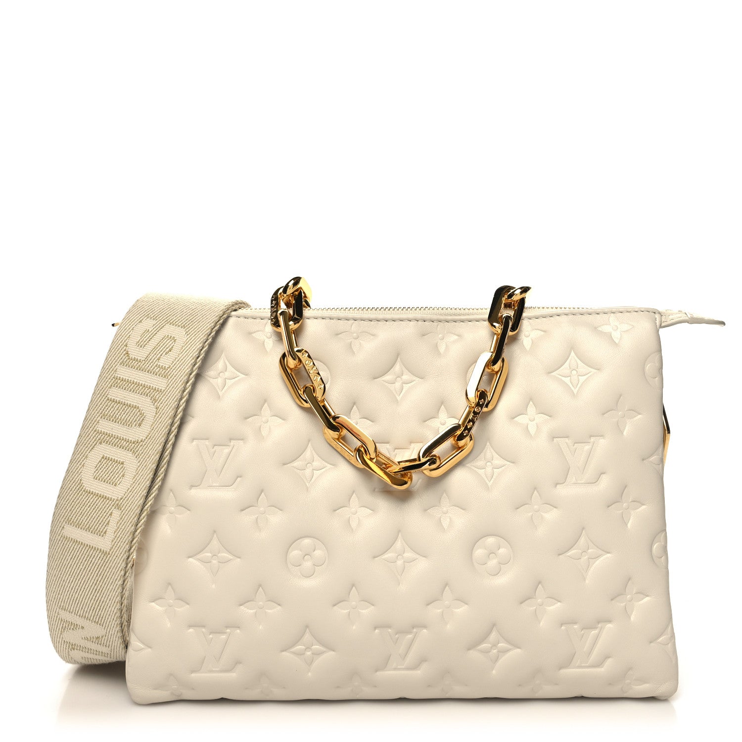 Louis Vuitton Lambskin Embossed Monogram Coussin PM Beige Cream 1 of 11