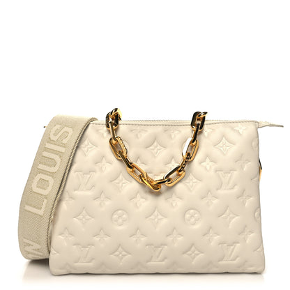 Louis Vuitton Lambskin Embossed Monogram Coussin PM Beige Cream 1 of 11