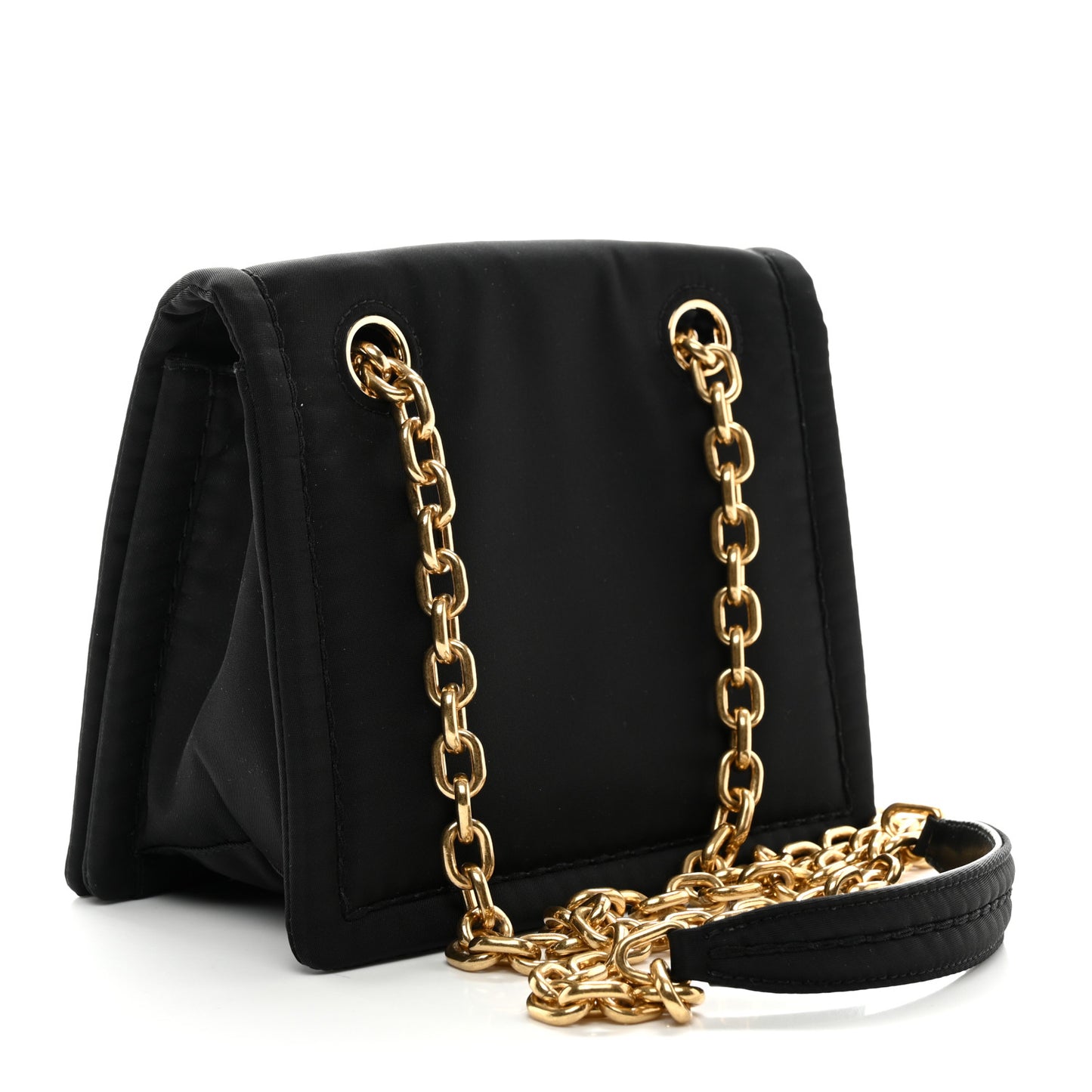 Tessuto Nylon Chain Flap Shoulder Bag Black