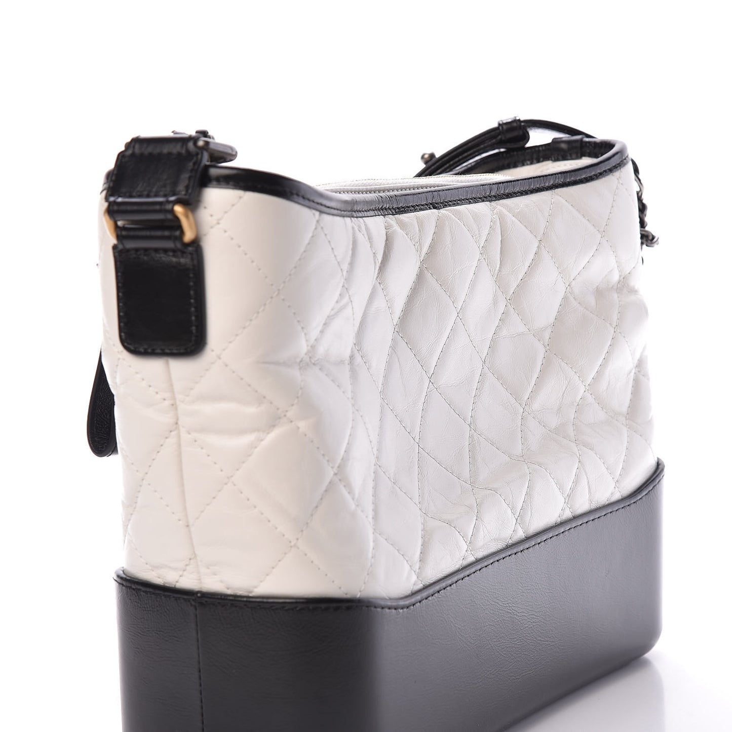 Aged Calfskin Quilted Medium Gabrielle Hobo Black White