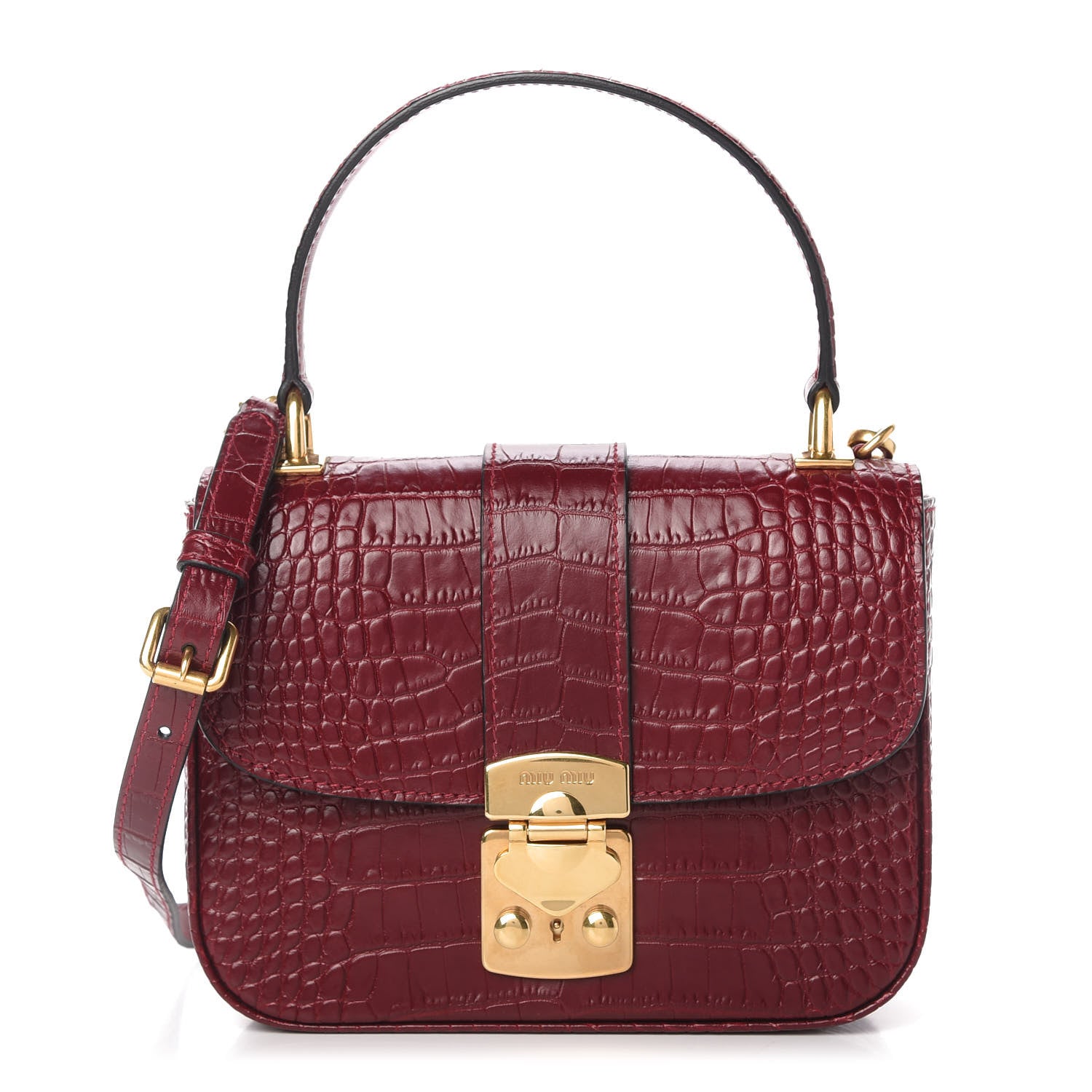 Miu Miu Crocodile Print Calfskin Top Handle Bag Rubino 1 of 10