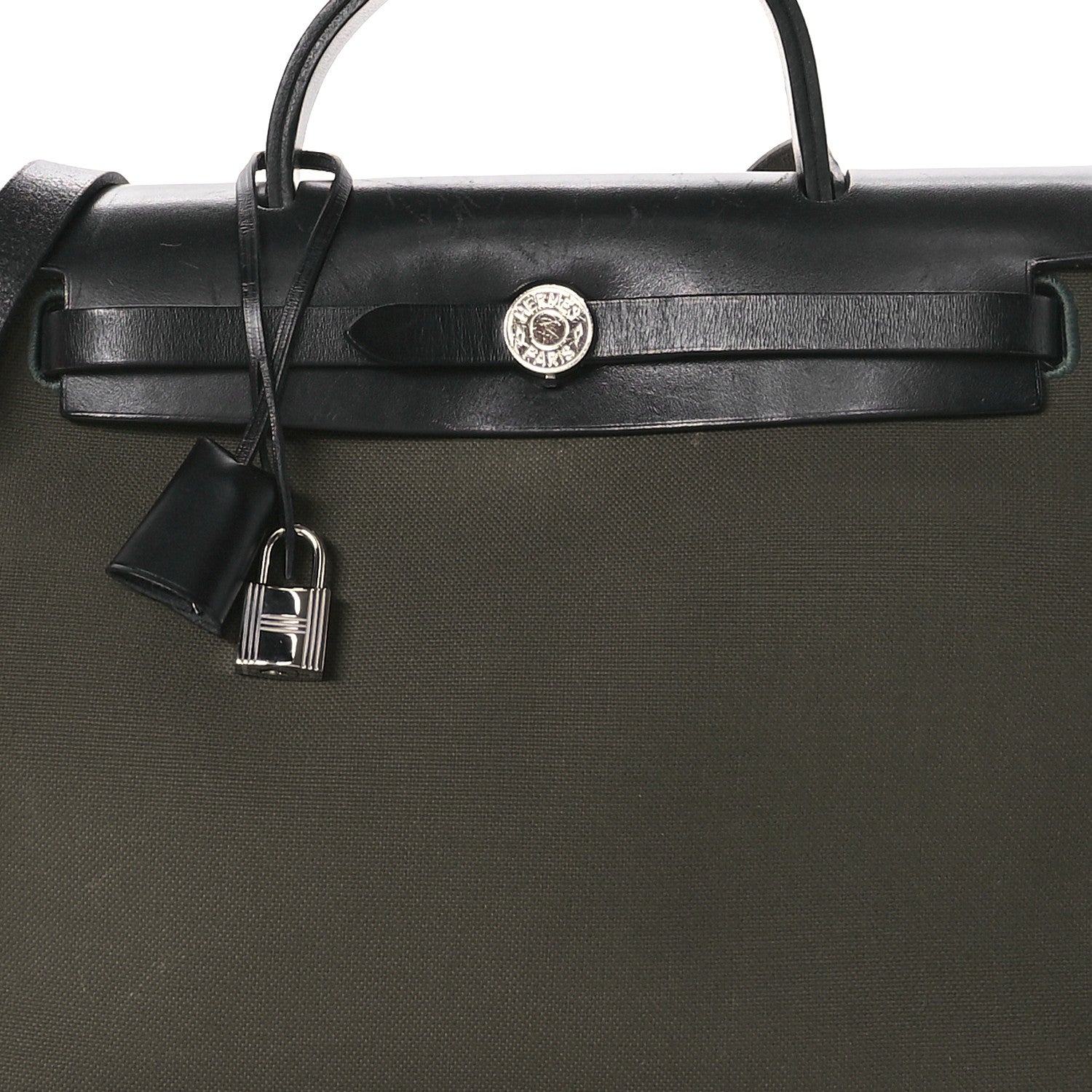 Hermes Military Toile Vache Hunter Herbag Zip 31 PM Vert De Gris Black 8 of 11