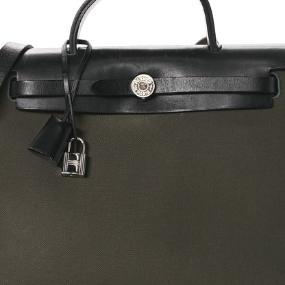 Hermes Military Toile Vache Hunter Herbag Zip 31 PM Vert De Gris Black 8 of 11
