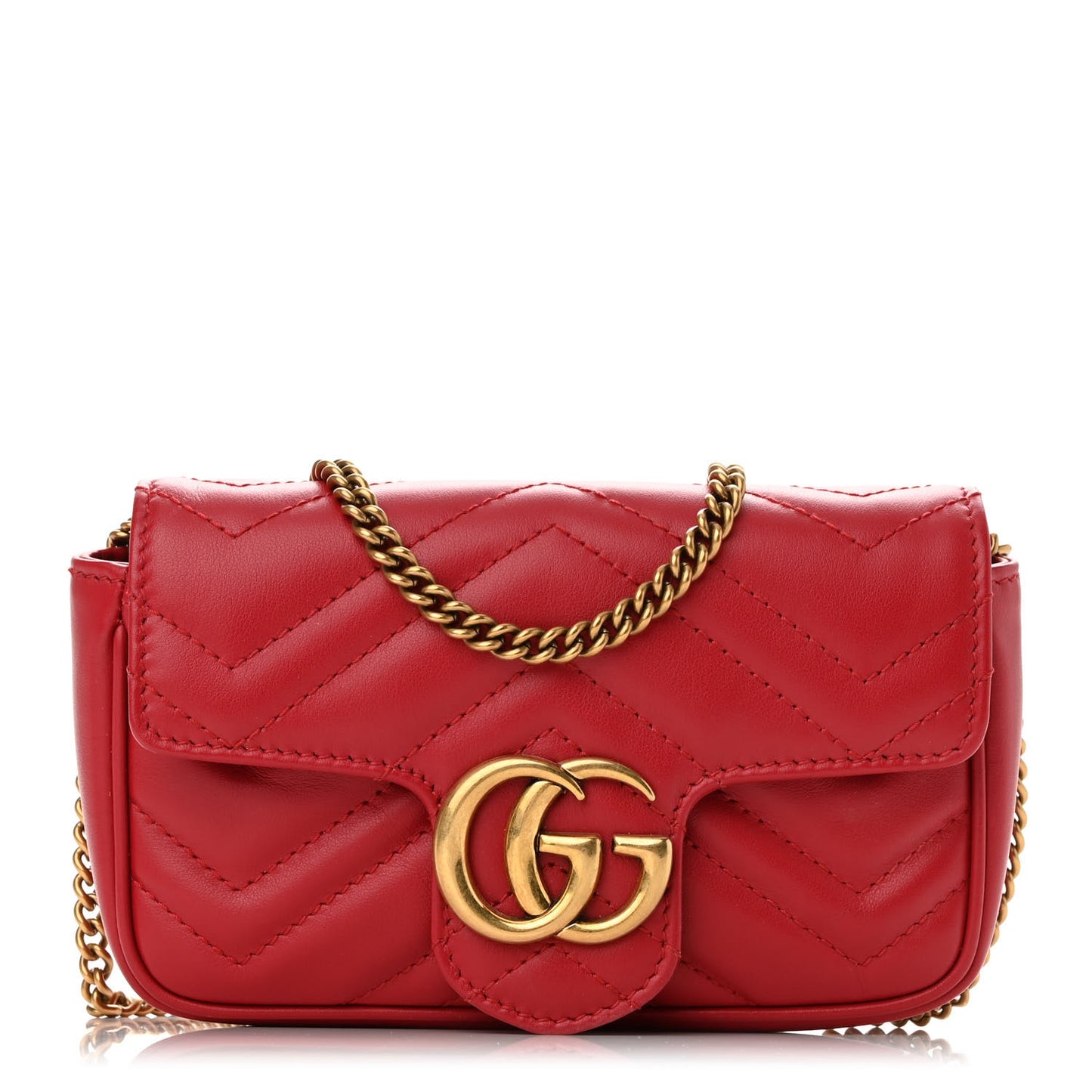Calfskin Matelasse Super Mini GG Marmont Shoulder Bag Hibiscus Red