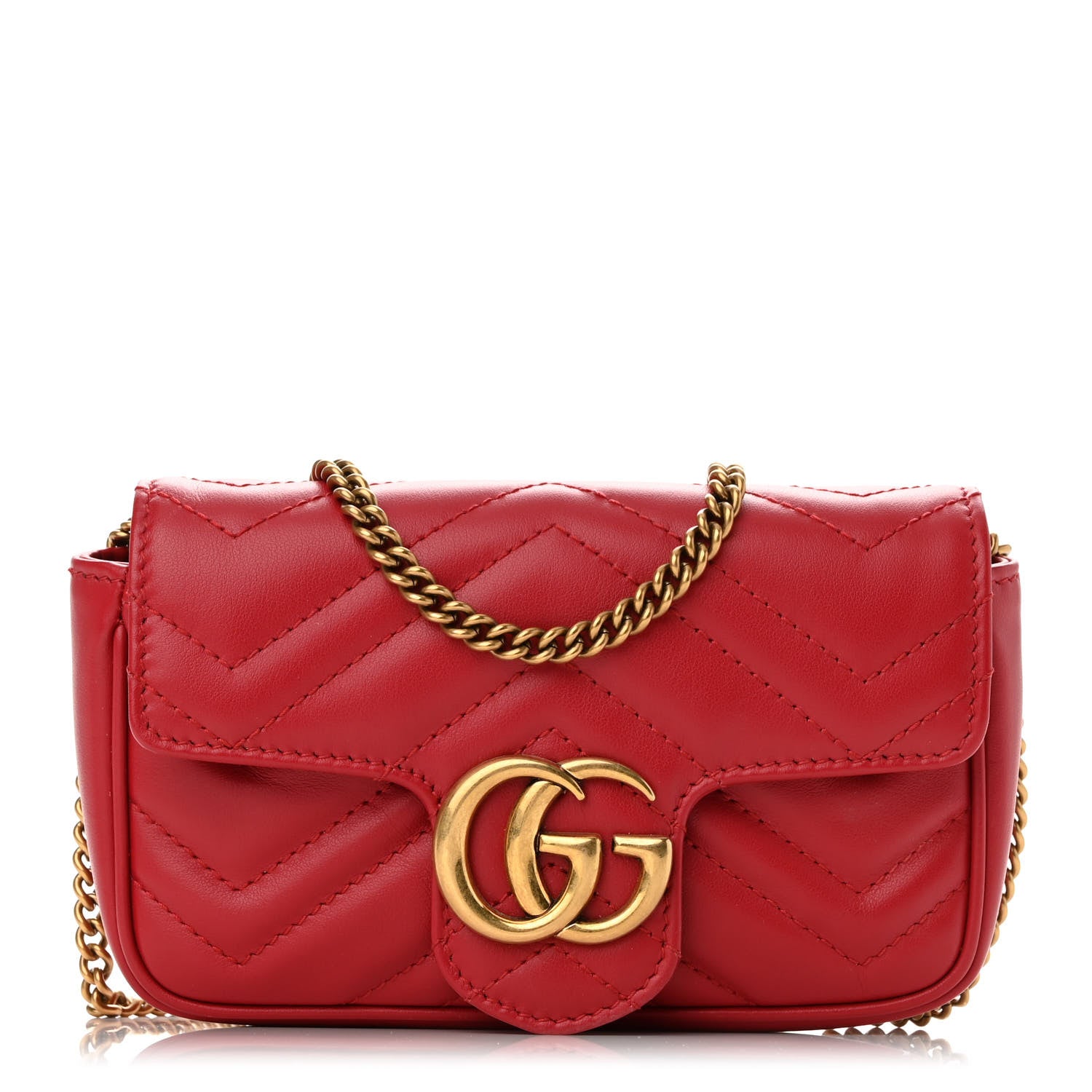 Gucci Calfskin Matelasse Super Mini GG Marmont Shoulder Bag Hibiscus Red 1 of 11