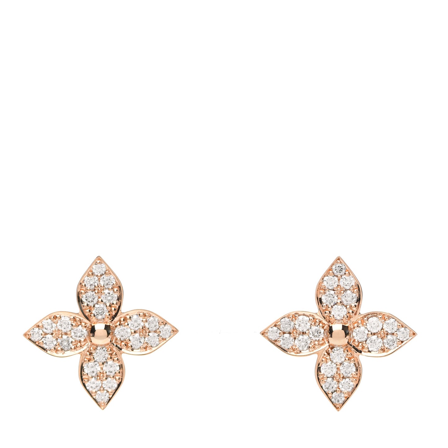 18K Pink Gold Diamond Star Blossom Stud Earrings