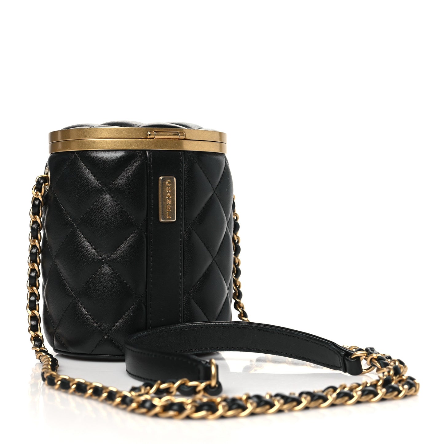 Lambskin Quilted Mini Crown Box Bag Black