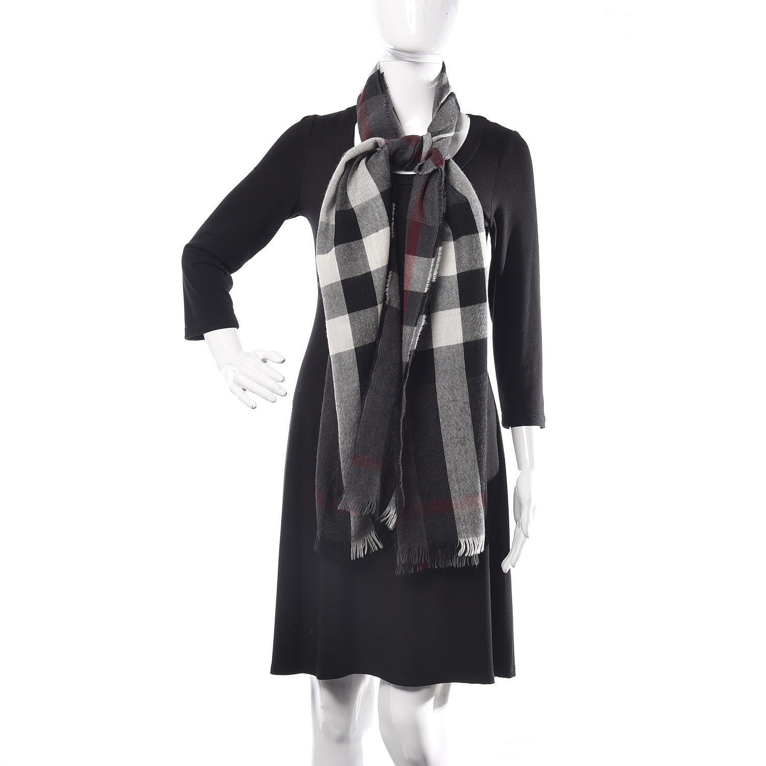 Burberry Wool Silk Gauze Lightweight Check Scarf Grey 2 of 5
