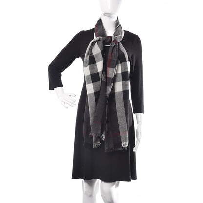 Burberry Wool Silk Gauze Lightweight Check Scarf Grey 2 of 5