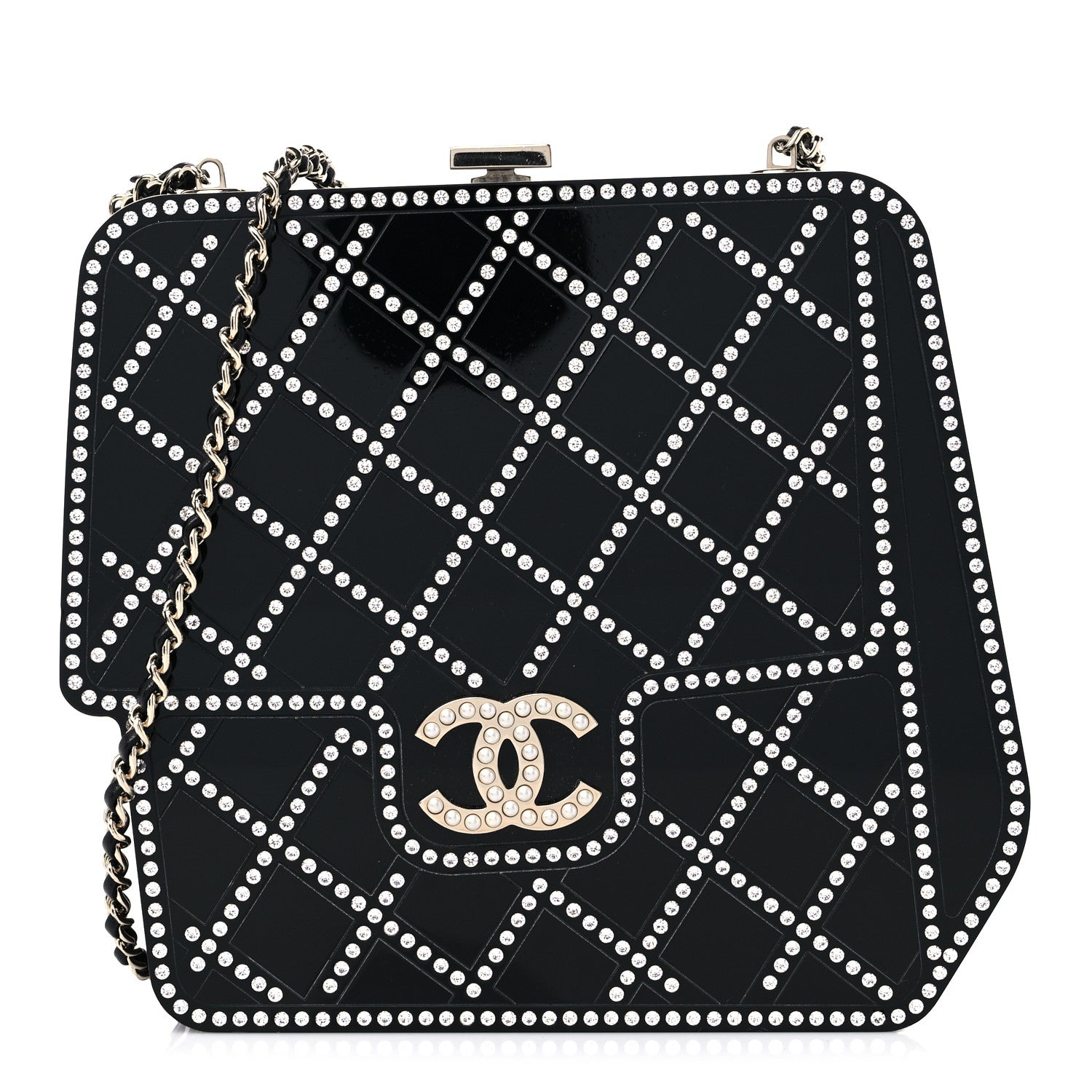 Chanel Plexiglass Crystal Quilted Minaudiere Clutch Black White 1 of 10