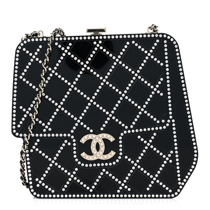 Chanel Plexiglass Crystal Quilted Minaudiere Clutch Black White 1 of 10