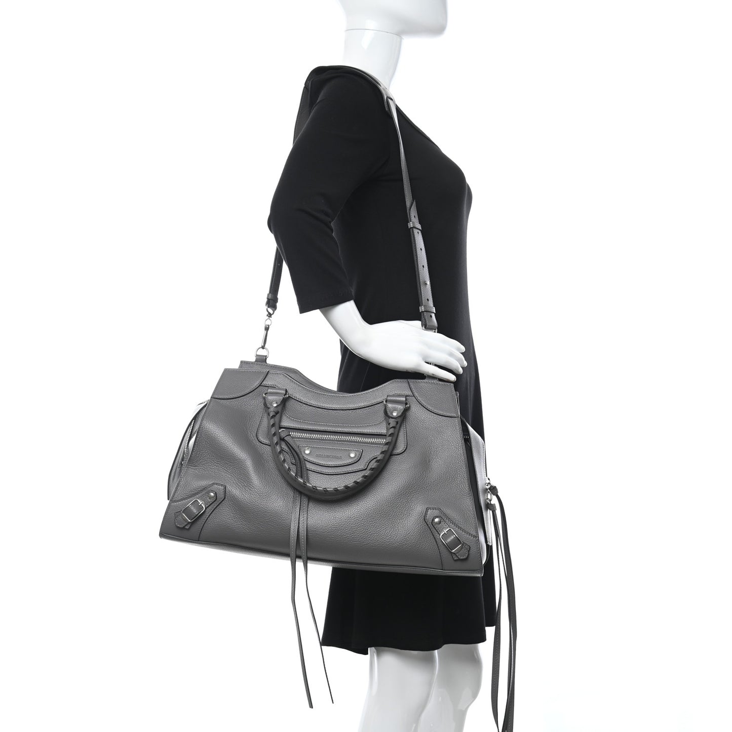 Grained Calfskin Neo Classic Silver Hardware Medium City Dark Grey