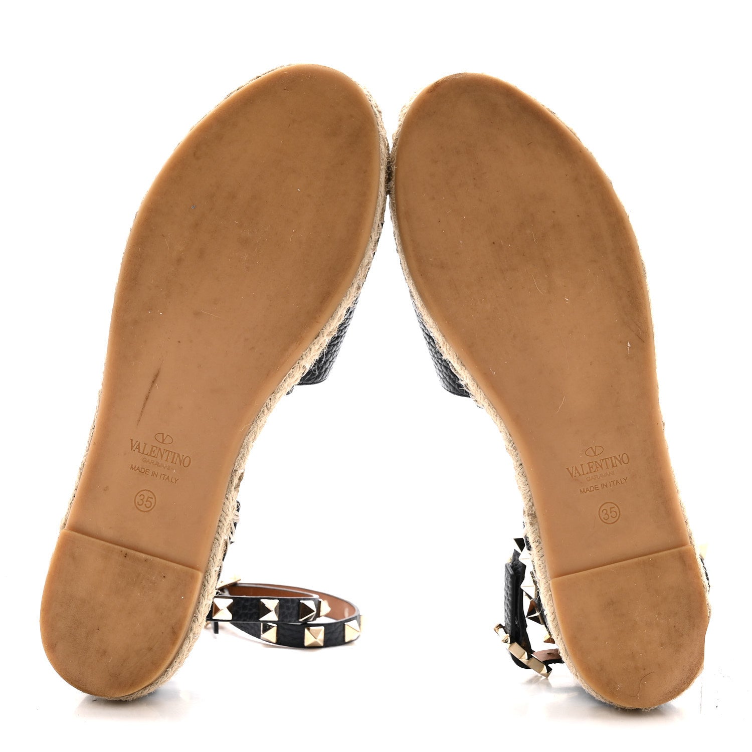 Valentino Garavani Grained Calfskin Rockstud Ankle Wrap Espadrille 20mm Flats 35 Navy 6 of 10