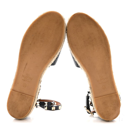 Valentino Garavani Grained Calfskin Rockstud Ankle Wrap Espadrille 20mm Flats 35 Navy 6 of 10