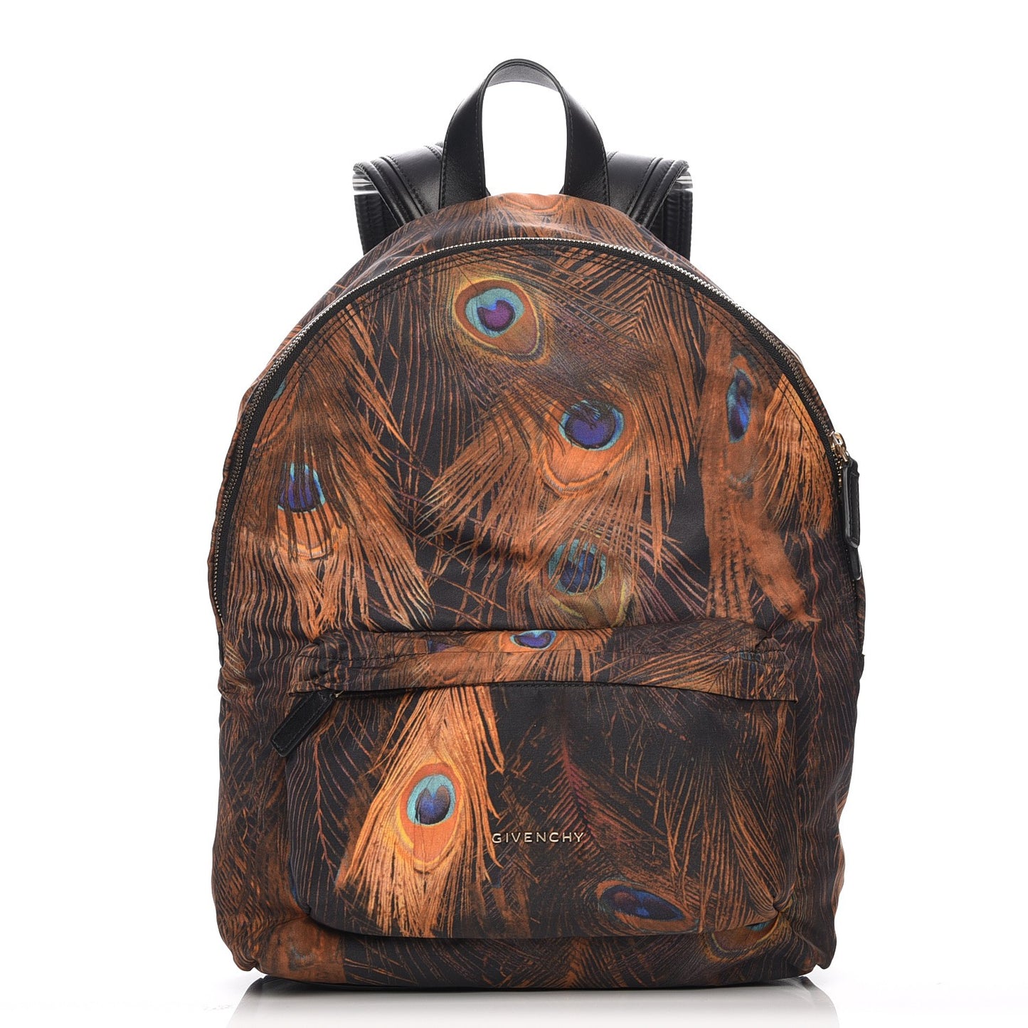 Nylon Calfskin Peacock Print Backpack Brown