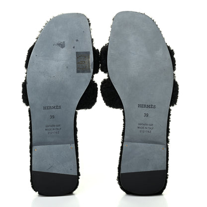 Hermes Woolskin Oran Sandals 39 Black 5 of 7
